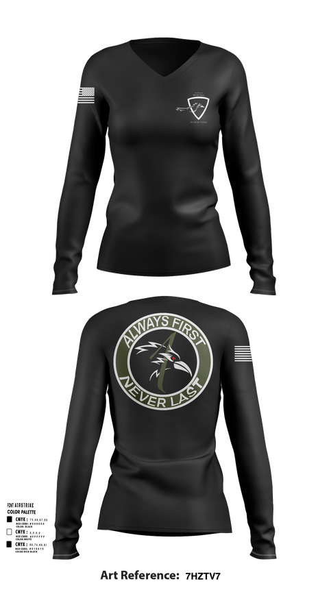 Womens Long Sleeve Vneck Shirt, 1055th Trans 1st Plt, National Guard, Teamtime, Team time, sublimation, custom sports apparel, team uniforms, spirit wear, spiritwear, sports uniforms, custom shirts, team store, custom team store, fundraiser sports, apparel fundraiser