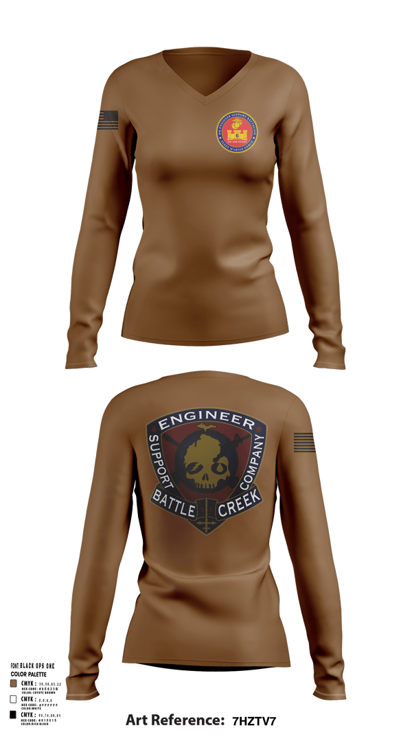 Womens Long Sleeve Vneck Shirt 1, 6th Engineer Support, Marines, Teamtime, Team time, sublimation, custom sports apparel, team uniforms, spirit wear, spiritwear, sports uniforms, custom shirts, team store, custom team store, fundraiser sports, apparel fundraiser