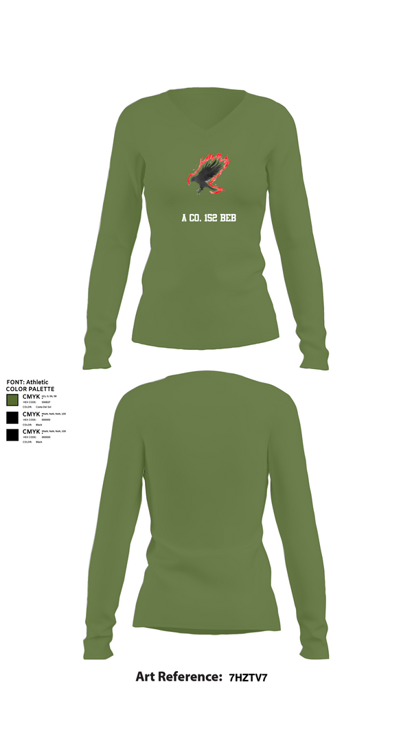 Womens Long Sleeve Vneck Shirt, A Co. 152 BEB, Army, Teamtime, Team time, sublimation, custom sports apparel, team uniforms, spirit wear, spiritwear, sports uniforms, custom shirts, team store, custom team store, fundraiser sports, apparel fundraiser