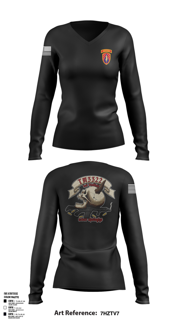 Womens Long Sleeve Vneck Shirt 1, TM 2, B TRP, 3rd SQDN, 3 SFAB, Army, Teamtime, Team time, sublimation, custom sports apparel, team uniforms, spirit wear, spiritwear, sports uniforms, custom shirts, team store, custom team store, fundraiser sports, apparel fundraiser