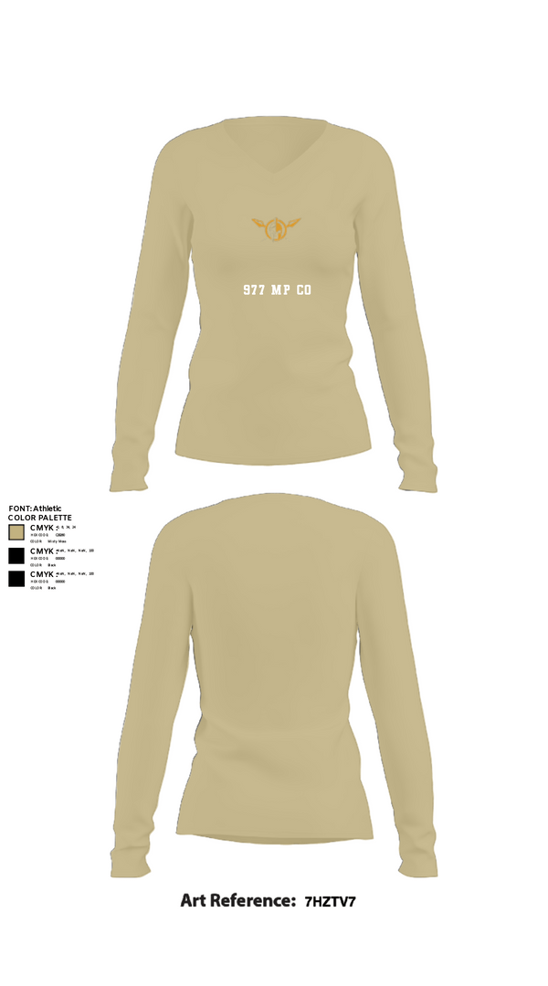 Womens Long Sleeve Vneck Shirt, 977 MP CO, Army, Teamtime, Team time, sublimation, custom sports apparel, team uniforms, spirit wear, spiritwear, sports uniforms, custom shirts, team store, custom team store, fundraiser sports, apparel fundraiser