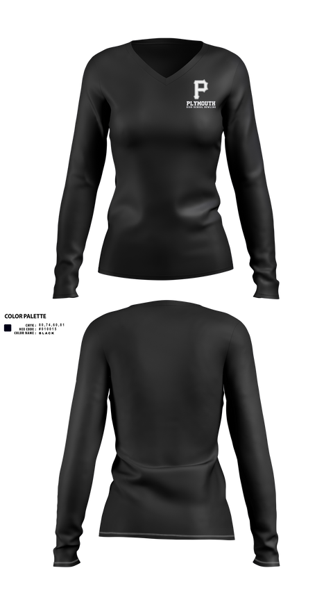 Womens Long Sleeve Vneck Shirt, Plymouth Bowling, Bowling, Teamtime, Team time, sublimation, custom sports apparel, team uniforms, spirit wear, spiritwear, sports uniforms, custom shirts, team store, custom team store, fundraiser sports, apparel fundraiser