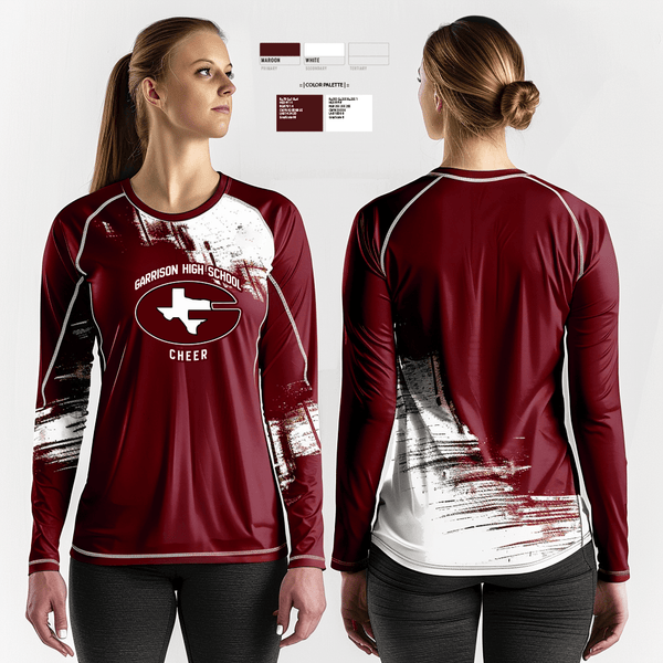 Long Sleeve Performance Shirt, Garrison High School Cheer, Cheer, Teamtime, Team time, sublimation, custom sports apparel, team uniforms, spirit wear, spiritwear, sports uniforms, custom shirts, team store, custom team store, fundraiser sports, apparel fundraiser