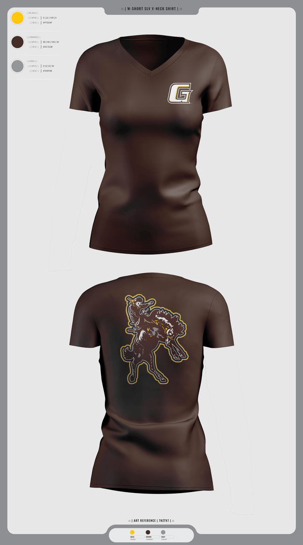 Womens Short Sleeve Vneck Shirt, Garden City Broncbusters, Golf, Teamtime, Team time, sublimation, custom sports apparel, team uniforms, spirit wear, spiritwear, sports uniforms, custom shirts, team store, custom team store, fundraiser sports, apparel fundraiser