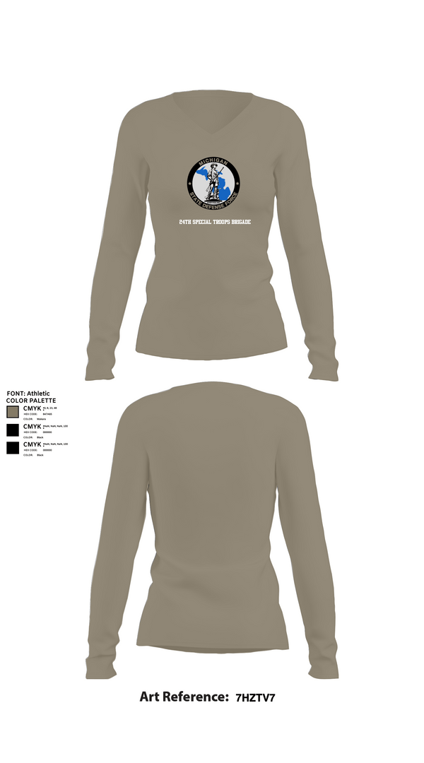Womens Long Sleeve Vneck Shirt, 24th Special Troops Brigade, National Guard, Teamtime, Team time, sublimation, custom sports apparel, team uniforms, spirit wear, spiritwear, sports uniforms, custom shirts, team store, custom team store, fundraiser sports, apparel fundraiser