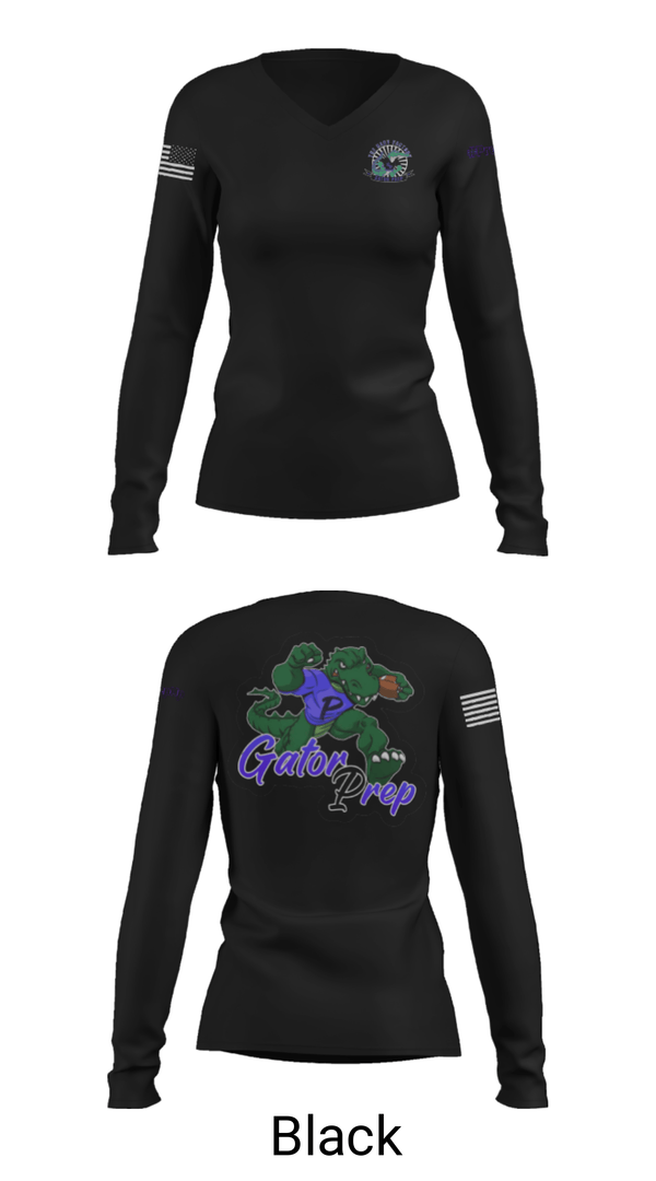 Women's Long Sleeve Vneck Shirt, Gator Prep, Football, Teamtime, Team time, sublimation, custom sports apparel, team uniforms, spirit wear, spiritwear, sports uniforms, custom shirts, team store, custom team store, fundraiser sports, apparel fundraiser