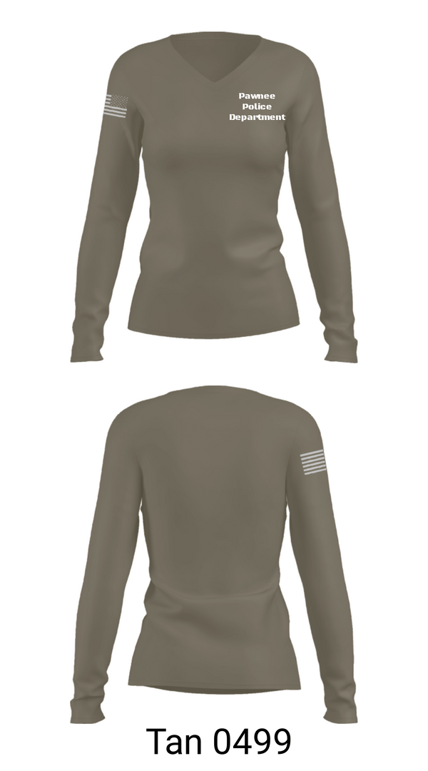 Women's Long Sleeve Vneck Shirt, Pawnee Police Department, Police, Teamtime, Team time, sublimation, custom sports apparel, team uniforms, spirit wear, spiritwear, sports uniforms, custom shirts, team store, custom team store, fundraiser sports, apparel fundraiser