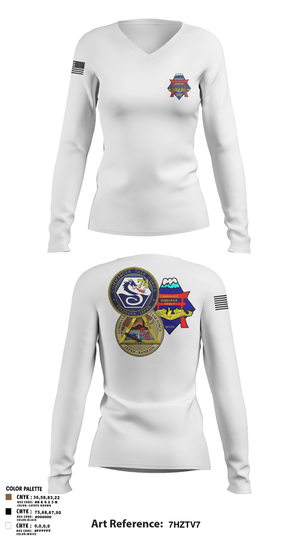 Womens Long Sleeve Vneck Shirt, Submarine Group 7 N4, Navy, Teamtime, Team time, sublimation, custom sports apparel, team uniforms, spirit wear, spiritwear, sports uniforms, custom shirts, team store, custom team store, fundraiser sports, apparel fundraiser