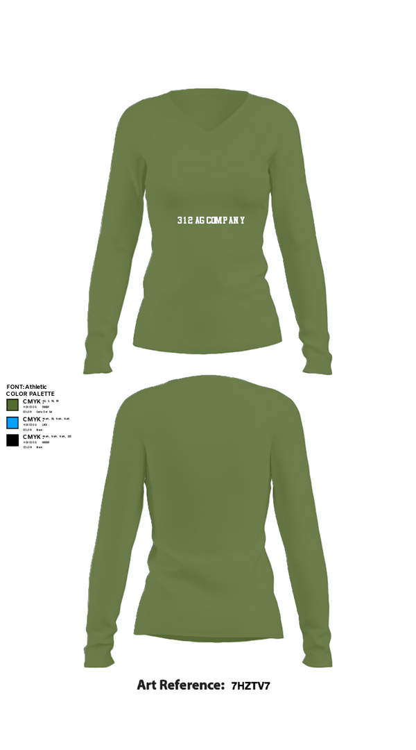 Women's Long Sleeve Vneck Shirt, 312 AG Company, Army, Teamtime, Team time, sublimation, custom sports apparel, team uniforms, spirit wear, spiritwear, sports uniforms, custom shirts, team store, custom team store, fundraiser sports, apparel fundraiser