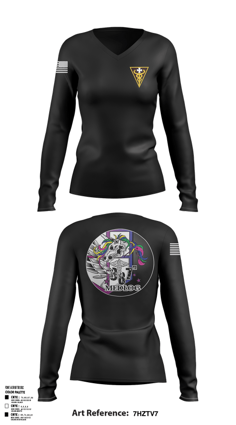 Womens Long Sleeve Vneck Shirt, 387 Medical Logistics Company, , Teamtime, Team time, sublimation, custom sports apparel, team uniforms, spirit wear, spiritwear, sports uniforms, custom shirts, team store, custom team store, fundraiser sports, apparel fundraiser