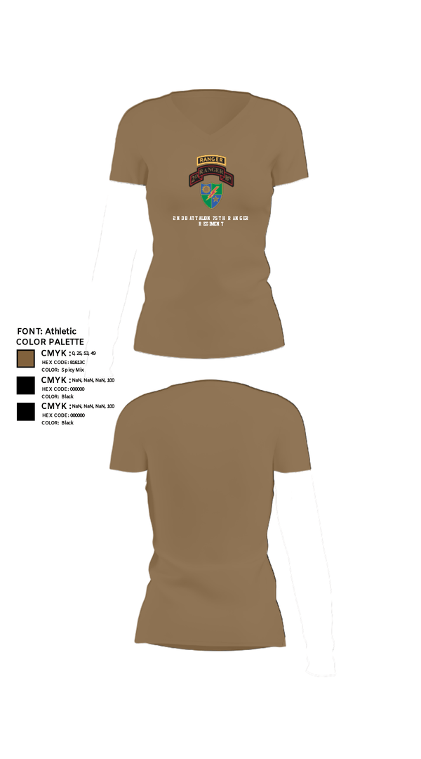 Women's Short Sleeve Vneck Shirt, 2nd Battalion 75th Ranger Regiment, , Teamtime, Team time, sublimation, custom sports apparel, team uniforms, spirit wear, spiritwear, sports uniforms, custom shirts, team store, custom team store, fundraiser sports, apparel fundraiser