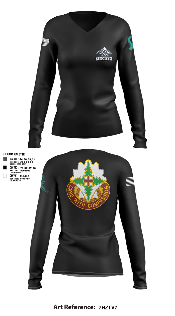 Womens Long Sleeve Vneck Shirt, 627th Hospital Center, Army, Teamtime, Team time, sublimation, custom sports apparel, team uniforms, spirit wear, spiritwear, sports uniforms, custom shirts, team store, custom team store, fundraiser sports, apparel fundraiser