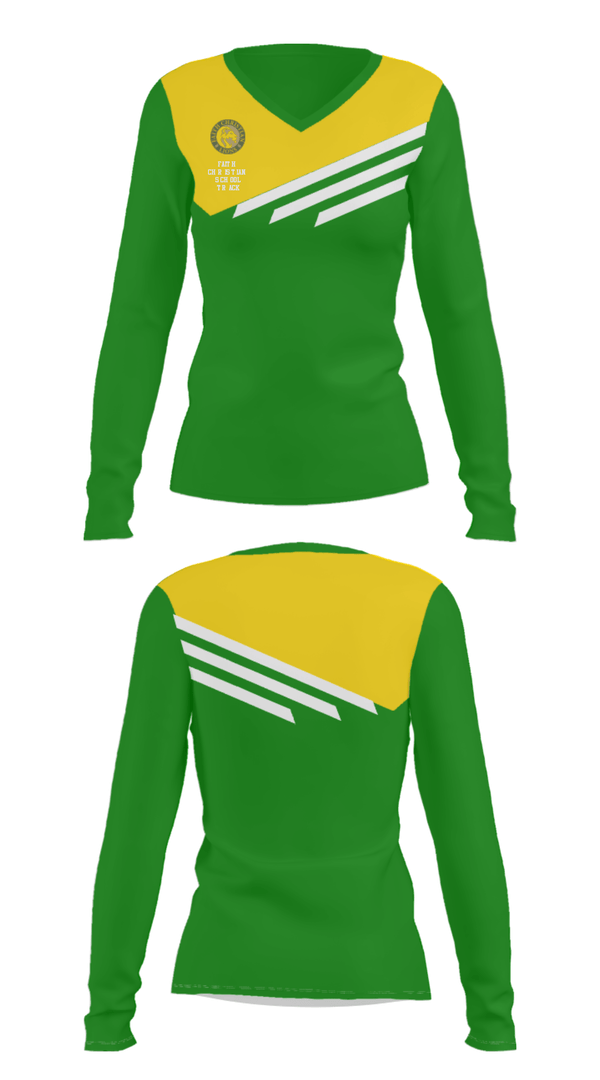 Women's Long Sleeve Vneck Shirt, Faith Christian School Track, Track & Field, Teamtime, Team time, sublimation, custom sports apparel, team uniforms, spirit wear, spiritwear, sports uniforms, custom shirts, team store, custom team store, fundraiser sports, apparel fundraiser