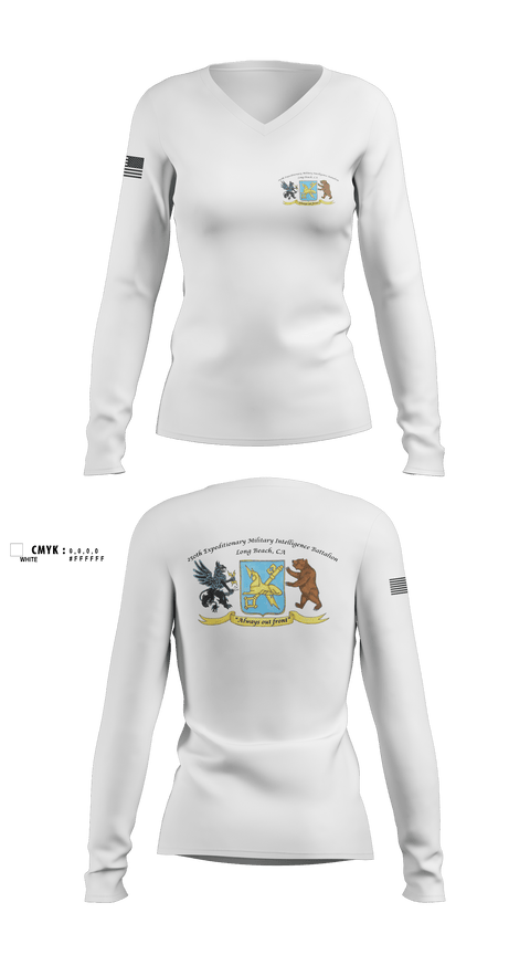 Womens Long Sleeve Vneck Shirt, 250th Military Intelligence Battalion, National Guard, Teamtime, Team time, sublimation, custom sports apparel, team uniforms, spirit wear, spiritwear, sports uniforms, custom shirts, team store, custom team store, fundraiser sports, apparel fundraiser