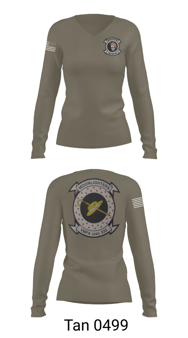 Womens Long Sleeve Vneck Shirt, VMFA-332 The Moonlighters, Marines, Teamtime, Team time, sublimation, custom sports apparel, team uniforms, spirit wear, spiritwear, sports uniforms, custom shirts, team store, custom team store, fundraiser sports, apparel fundraiser