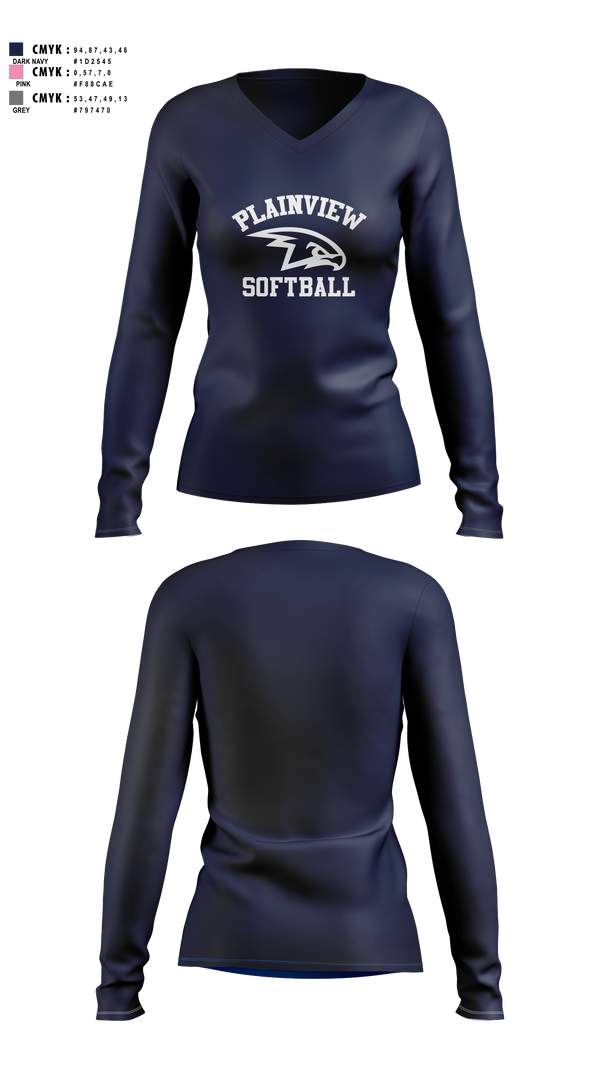 Womens Long Sleeve Vneck Shirt, Plainview Softball, Softball, Teamtime, Team time, sublimation, custom sports apparel, team uniforms, spirit wear, spiritwear, sports uniforms, custom shirts, team store, custom team store, fundraiser sports, apparel fundraiser
