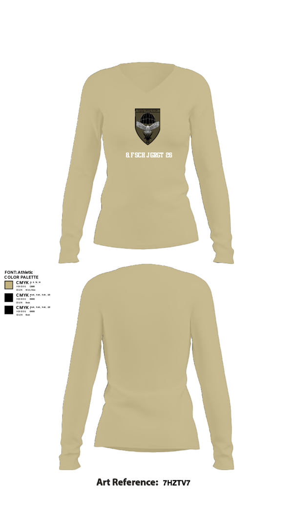 Womens Long Sleeve Vneck Shirt, 8.FschJgRgt 26, Army, Teamtime, Team time, sublimation, custom sports apparel, team uniforms, spirit wear, spiritwear, sports uniforms, custom shirts, team store, custom team store, fundraiser sports, apparel fundraiser