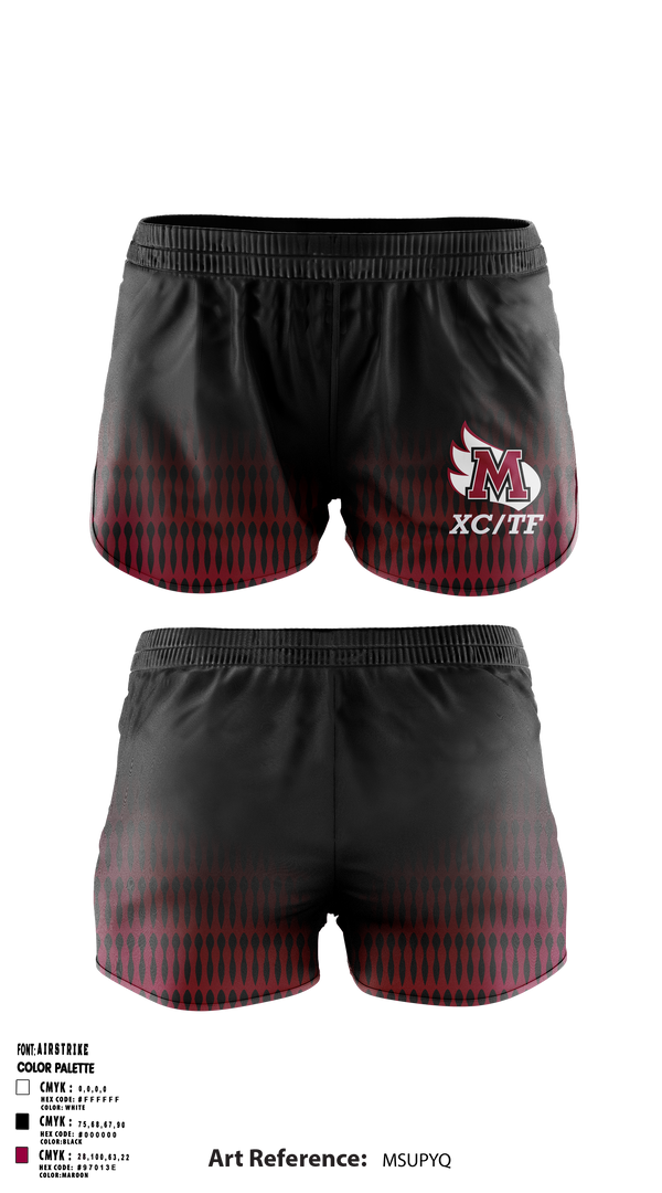 Womens Shorts, Meredith College Avenging Angels, Track & Field, Teamtime, Team time, sublimation, custom sports apparel, team uniforms, spirit wear, spiritwear, sports uniforms, custom shirts, team store, custom team store, fundraiser sports, apparel fundraiser
