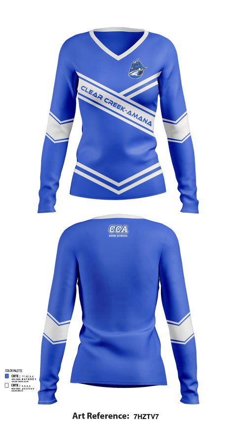 Womens Long Sleeve Vneck Shirt, Clear Creek-Amana High School Cheer, Cheer, Teamtime, Team time, sublimation, custom sports apparel, team uniforms, spirit wear, spiritwear, sports uniforms, custom shirts, team store, custom team store, fundraiser sports, apparel fundraiser