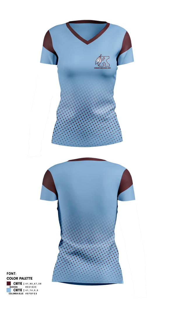Womens Short Sleeve Vneck Shirt, Kankakee High School Band, Spirit Store, Teamtime, Team time, sublimation, custom sports apparel, team uniforms, spirit wear, spiritwear, sports uniforms, custom shirts, team store, custom team store, fundraiser sports, apparel fundraiser
