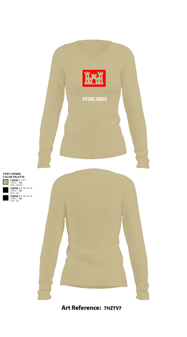 Women's Long Sleeve Vneck Shirt, Overlords, Army, Teamtime, Team time, sublimation, custom sports apparel, team uniforms, spirit wear, spiritwear, sports uniforms, custom shirts, team store, custom team store, fundraiser sports, apparel fundraiser