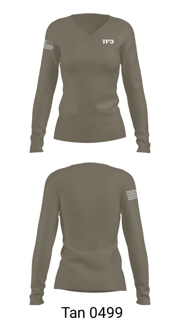 Womens Long Sleeve Vneck Shirt, TF3, Army, Teamtime, Team time, sublimation, custom sports apparel, team uniforms, spirit wear, spiritwear, sports uniforms, custom shirts, team store, custom team store, fundraiser sports, apparel fundraiser