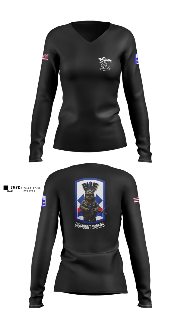 Womens Long Sleeve Vneck Shirt 1, 3RD PLT BAD BOYS3RD PLT BAD BOYS 899719921-299 DismountBlue EwokDismount sabersBlue Ewok, Army, Teamtime, Team time, sublimation, custom sports apparel, team uniforms, spirit wear, spiritwear, sports uniforms, custom shirts, team store, custom team store, fundraiser sports, apparel fundraiser