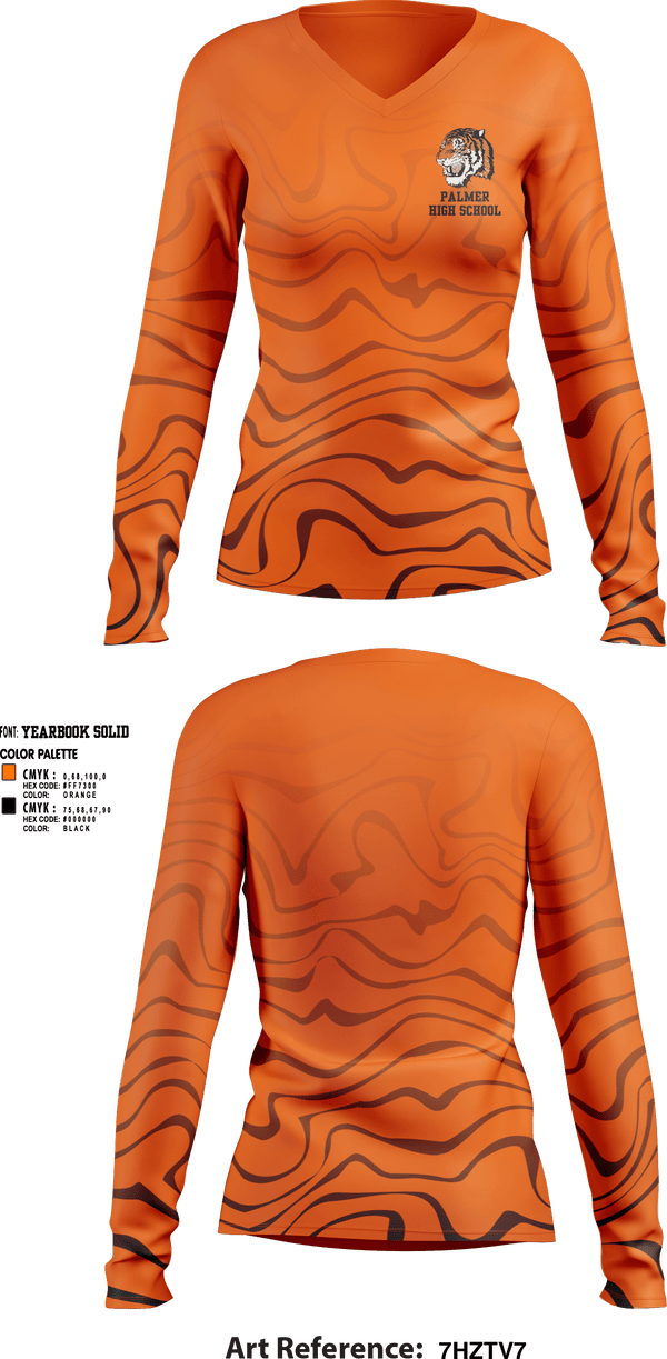 Womens Long Sleeve Vneck Shirt, Palmer High School Basketball, Women's Basketball, Teamtime, Team time, sublimation, custom sports apparel, team uniforms, spirit wear, spiritwear, sports uniforms, custom shirts, team store, custom team store, fundraiser sports, apparel fundraiser