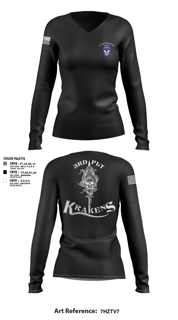 Womens Long Sleeve Vneck Shirt, 3RD PLT95TH CBRN3rd plt, Army, Teamtime, Team time, sublimation, custom sports apparel, team uniforms, spirit wear, spiritwear, sports uniforms, custom shirts, team store, custom team store, fundraiser sports, apparel fundraiser