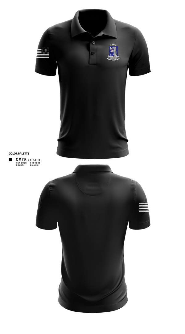 Short Sleeve Performance Polo, 1-77 AR A Co., Army, Teamtime, Team time, sublimation, custom sports apparel, team uniforms, spirit wear, spiritwear, sports uniforms, custom shirts, team store, custom team store, fundraiser sports, apparel fundraiser