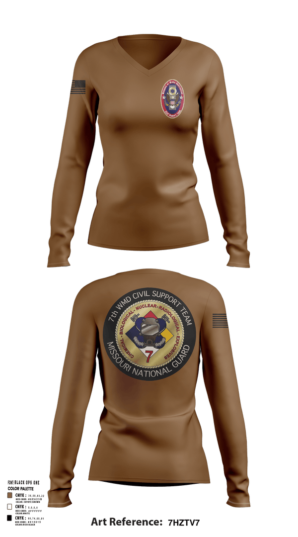 Womens Long Sleeve Vneck Shirt 1, 7th CST, Army, Teamtime, Team time, sublimation, custom sports apparel, team uniforms, spirit wear, spiritwear, sports uniforms, custom shirts, team store, custom team store, fundraiser sports, apparel fundraiser