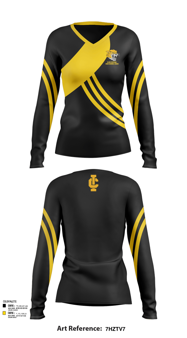 Womens Long Sleeve Vneck Shirt, Illini Central High School Cheer, Cheer, Teamtime, Team time, sublimation, custom sports apparel, team uniforms, spirit wear, spiritwear, sports uniforms, custom shirts, team store, custom team store, fundraiser sports, apparel fundraiser