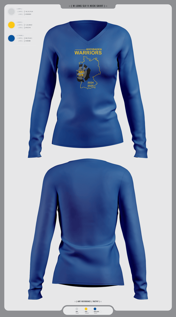 Womens Long Sleeve Vneck Shirt 1, Wiesbaden warriors, Wrestling, Teamtime, Team time, sublimation, custom sports apparel, team uniforms, spirit wear, spiritwear, sports uniforms, custom shirts, team store, custom team store, fundraiser sports, apparel fundraiser
