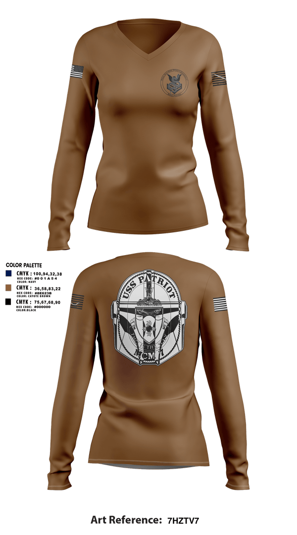 Womens Long Sleeve Vneck Shirt, USS Patriot, Navy, Teamtime, Team time, sublimation, custom sports apparel, team uniforms, spirit wear, spiritwear, sports uniforms, custom shirts, team store, custom team store, fundraiser sports, apparel fundraiser