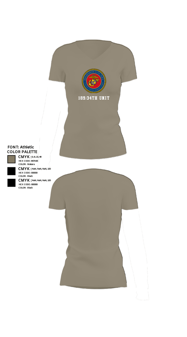 Women's Short Sleeve Vneck Shirt, 189/34th unit, Marines, Teamtime, Team time, sublimation, custom sports apparel, team uniforms, spirit wear, spiritwear, sports uniforms, custom shirts, team store, custom team store, fundraiser sports, apparel fundraiser