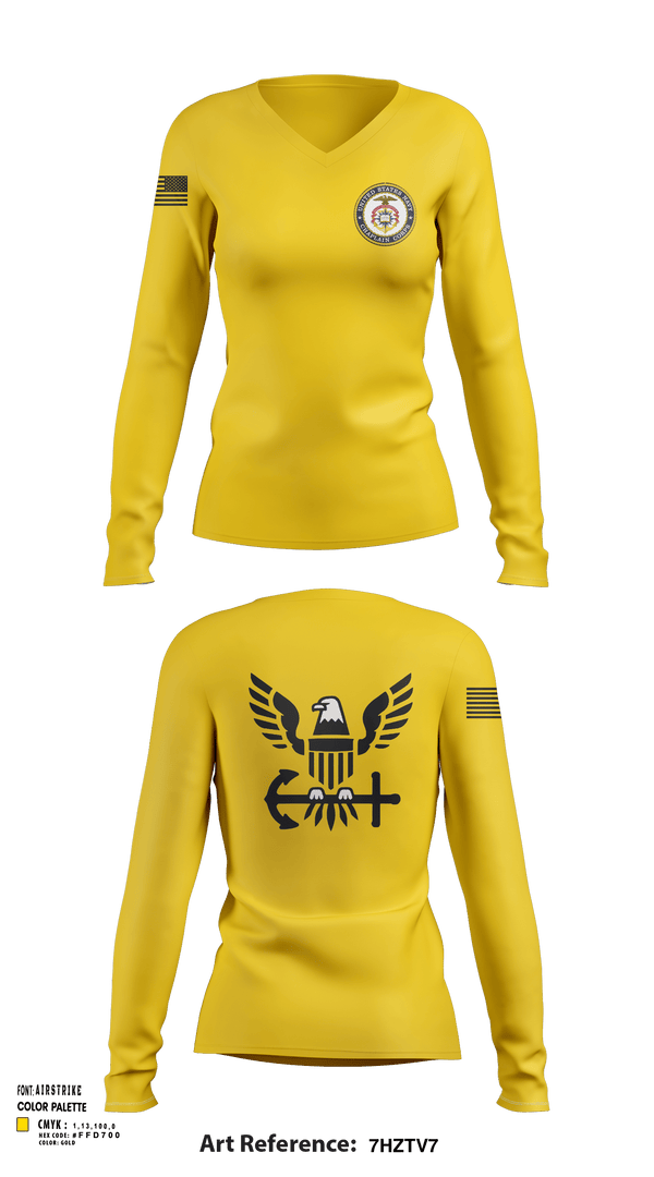 Women's Long Sleeve Vneck Shirt, Chaplain Corp, Navy, Teamtime, Team time, sublimation, custom sports apparel, team uniforms, spirit wear, spiritwear, sports uniforms, custom shirts, team store, custom team store, fundraiser sports, apparel fundraiser