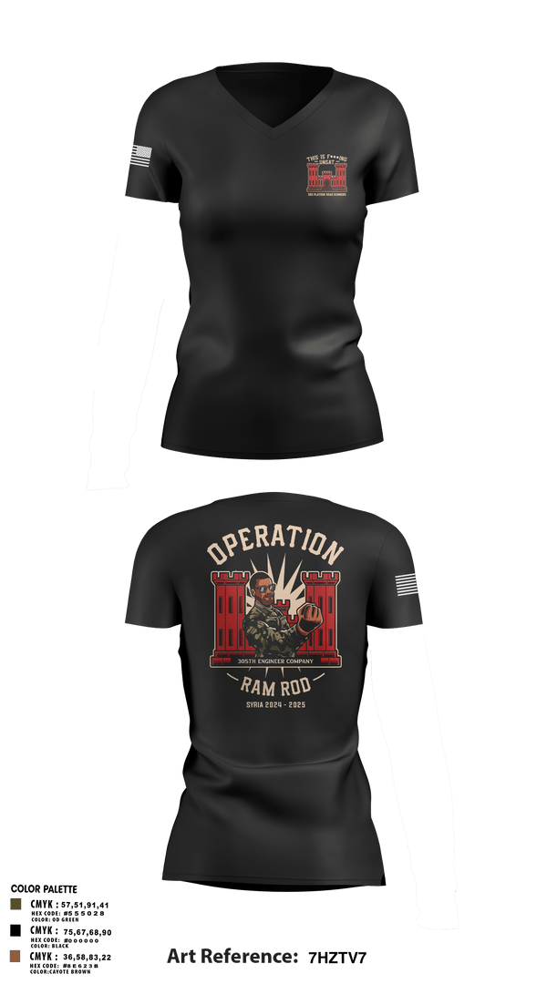 Women's Short Sleeve Vneck Shirt, 305th En Co, Army, Teamtime, Team time, sublimation, custom sports apparel, team uniforms, spirit wear, spiritwear, sports uniforms, custom shirts, team store, custom team store, fundraiser sports, apparel fundraiser