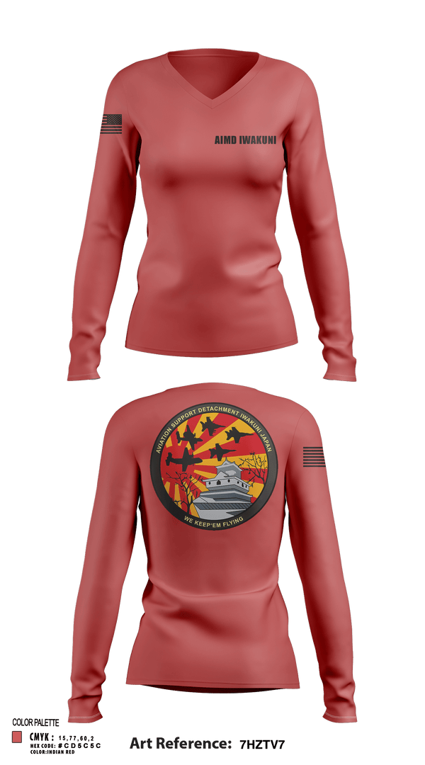 Womens Long Sleeve Vneck Shirt, AIMD Iwakuni, Navy, Teamtime, Team time, sublimation, custom sports apparel, team uniforms, spirit wear, spiritwear, sports uniforms, custom shirts, team store, custom team store, fundraiser sports, apparel fundraiser