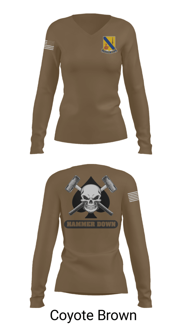 Women's Long Sleeve Vneck Shirt, 2-14 CAV ACE HIGH, Army, Teamtime, Team time, sublimation, custom sports apparel, team uniforms, spirit wear, spiritwear, sports uniforms, custom shirts, team store, custom team store, fundraiser sports, apparel fundraiser