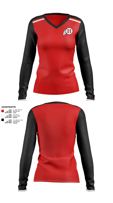 Womens Long Sleeve Vneck Shirt 1, Huron High School Cheer, Cheer, Teamtime, Team time, sublimation, custom sports apparel, team uniforms, spirit wear, spiritwear, sports uniforms, custom shirts, team store, custom team store, fundraiser sports, apparel fundraiser