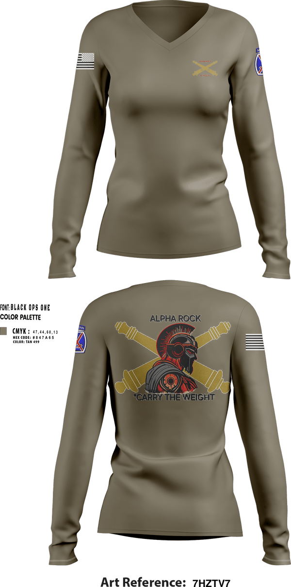 Womens Long Sleeve Vneck Shirt, ALPHA ROCK, Army, Teamtime, Team time, sublimation, custom sports apparel, team uniforms, spirit wear, spiritwear, sports uniforms, custom shirts, team store, custom team store, fundraiser sports, apparel fundraiser