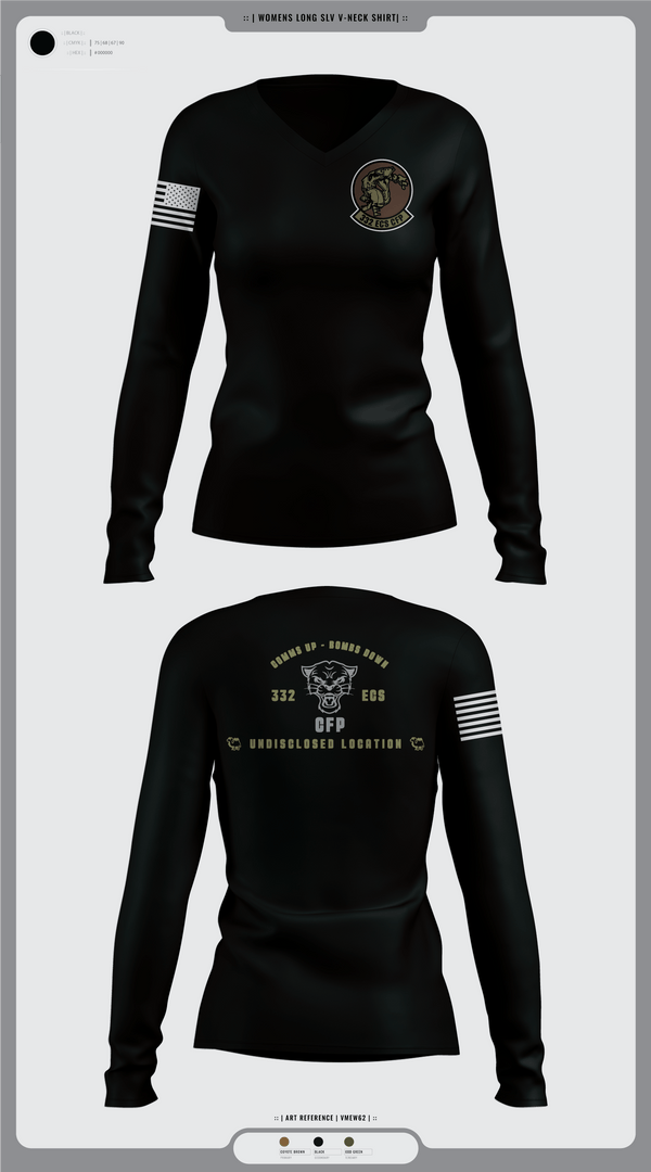 Womens Long Sleeve Vneck Shirt, 332 ECS SCOS, Air Force, Teamtime, Team time, sublimation, custom sports apparel, team uniforms, spirit wear, spiritwear, sports uniforms, custom shirts, team store, custom team store, fundraiser sports, apparel fundraiser