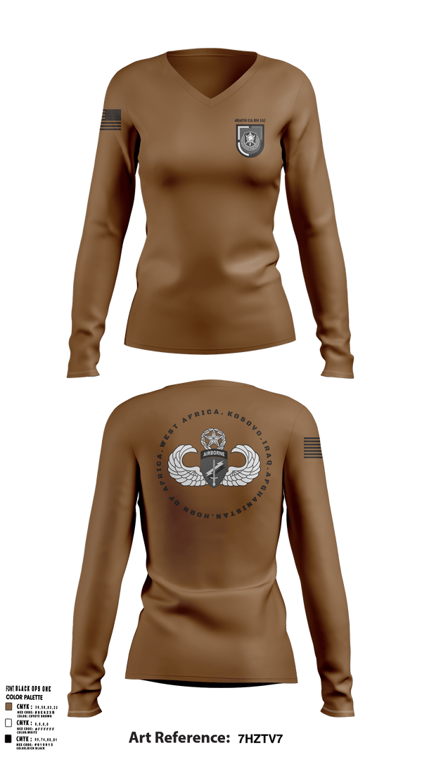 Womens Long Sleeve Vneck Shirt, 404 Civil Affairs Battalion (Airborne), Army, Teamtime, Team time, sublimation, custom sports apparel, team uniforms, spirit wear, spiritwear, sports uniforms, custom shirts, team store, custom team store, fundraiser sports, apparel fundraiser