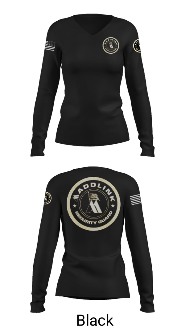 Womens Long Sleeve Vneck Shirt, Maddlink Security Guard, , Teamtime, Team time, sublimation, custom sports apparel, team uniforms, spirit wear, spiritwear, sports uniforms, custom shirts, team store, custom team store, fundraiser sports, apparel fundraiser