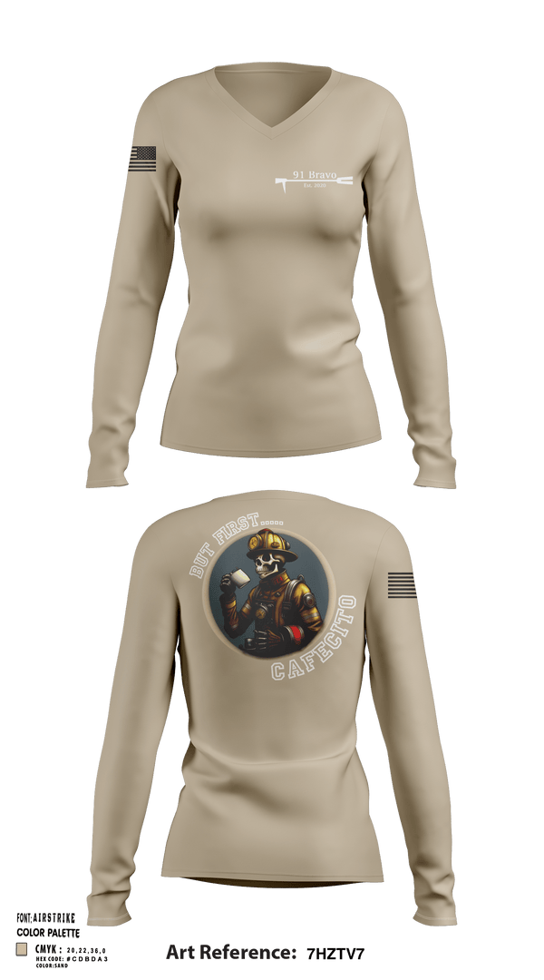Womens Long Sleeve Vneck Shirt, 91 Bravo, Fire Department, Teamtime, Team time, sublimation, custom sports apparel, team uniforms, spirit wear, spiritwear, sports uniforms, custom shirts, team store, custom team store, fundraiser sports, apparel fundraiser