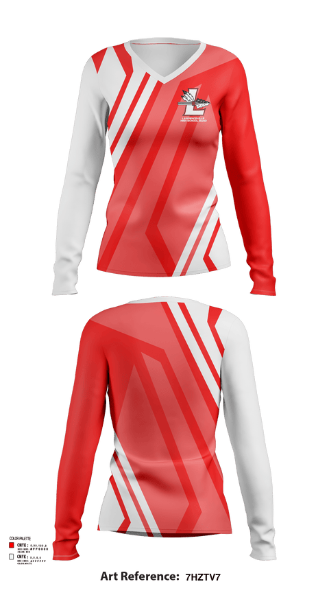 Womens Long Sleeve Vneck Shirt, Lawrenceville High School Band, Spirit Store, Teamtime, Team time, sublimation, custom sports apparel, team uniforms, spirit wear, spiritwear, sports uniforms, custom shirts, team store, custom team store, fundraiser sports, apparel fundraiser