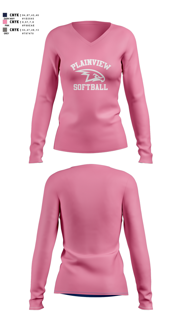 Womens Long Sleeve Vneck Shirt, Plainview Softball, Softball, Teamtime, Team time, sublimation, custom sports apparel, team uniforms, spirit wear, spiritwear, sports uniforms, custom shirts, team store, custom team store, fundraiser sports, apparel fundraiser