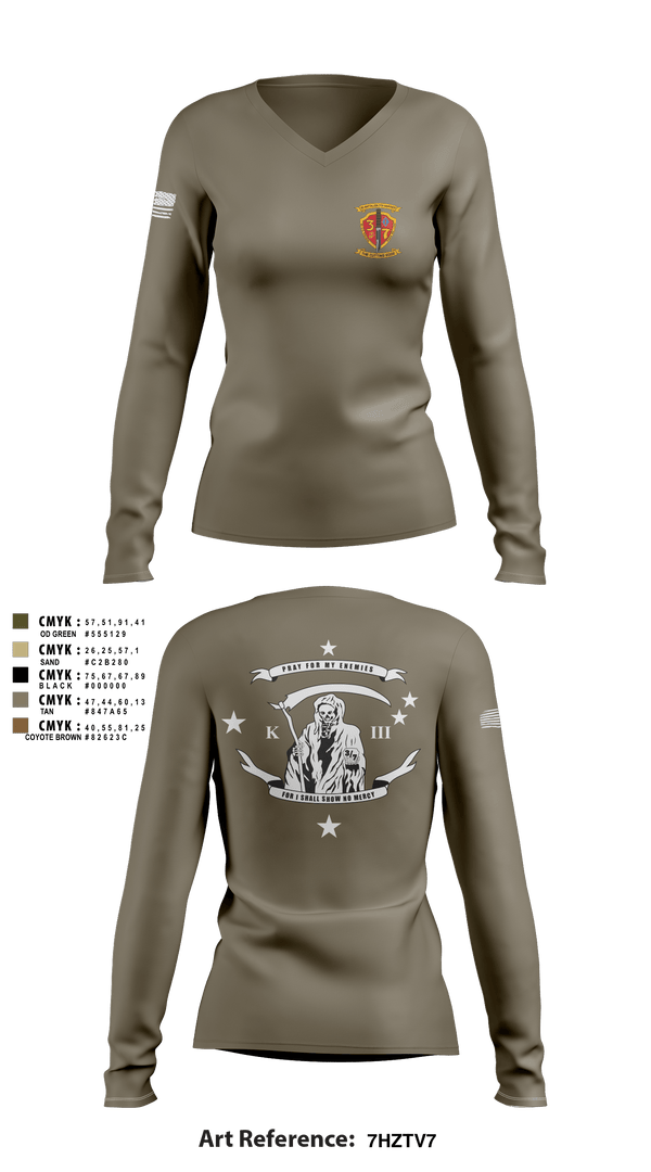 Womens Long Sleeve Vneck Shirt 1, V3/7, Marines, Teamtime, Team time, sublimation, custom sports apparel, team uniforms, spirit wear, spiritwear, sports uniforms, custom shirts, team store, custom team store, fundraiser sports, apparel fundraiser
