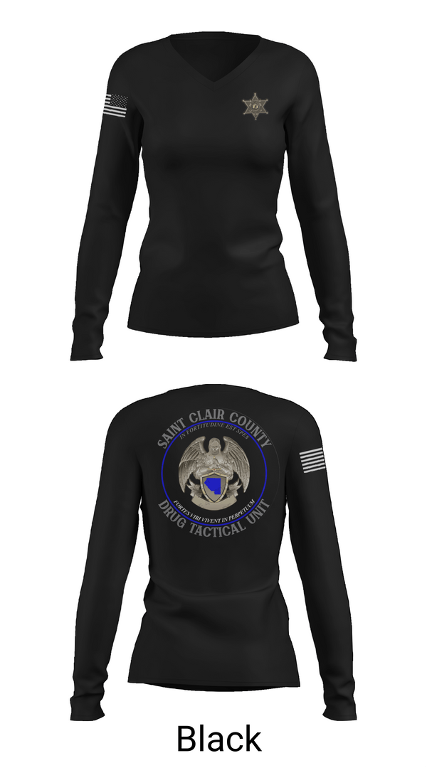Womens Long Sleeve Vneck Shirt, Drug Tactical Unit, , Teamtime, Team time, sublimation, custom sports apparel, team uniforms, spirit wear, spiritwear, sports uniforms, custom shirts, team store, custom team store, fundraiser sports, apparel fundraiser