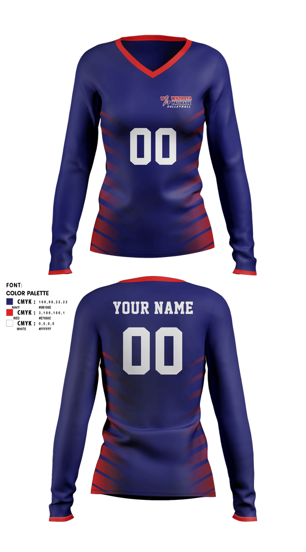 Womens Long Sleeve Vneck Shirt, Wauneta-Palisade High School Volleyball, Women's Volleyball, Teamtime, Team time, sublimation, custom sports apparel, team uniforms, spirit wear, spiritwear, sports uniforms, custom shirts, team store, custom team store, fundraiser sports, apparel fundraiser